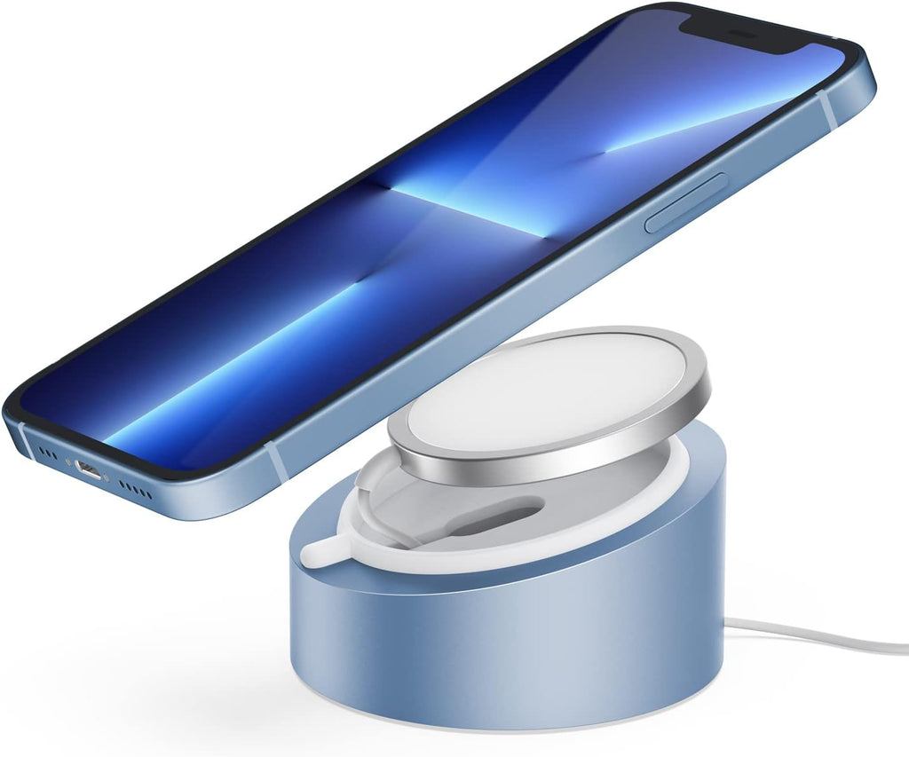Mag- Safe Charger Stand Wireless Charging Heavy-Duty Premium Metal Holder Base Desktop Tablet Mount for Iphone 16 Pro /16/15 Pro/15/14/13/12 Mag- Safe Charger Stand- Blue
