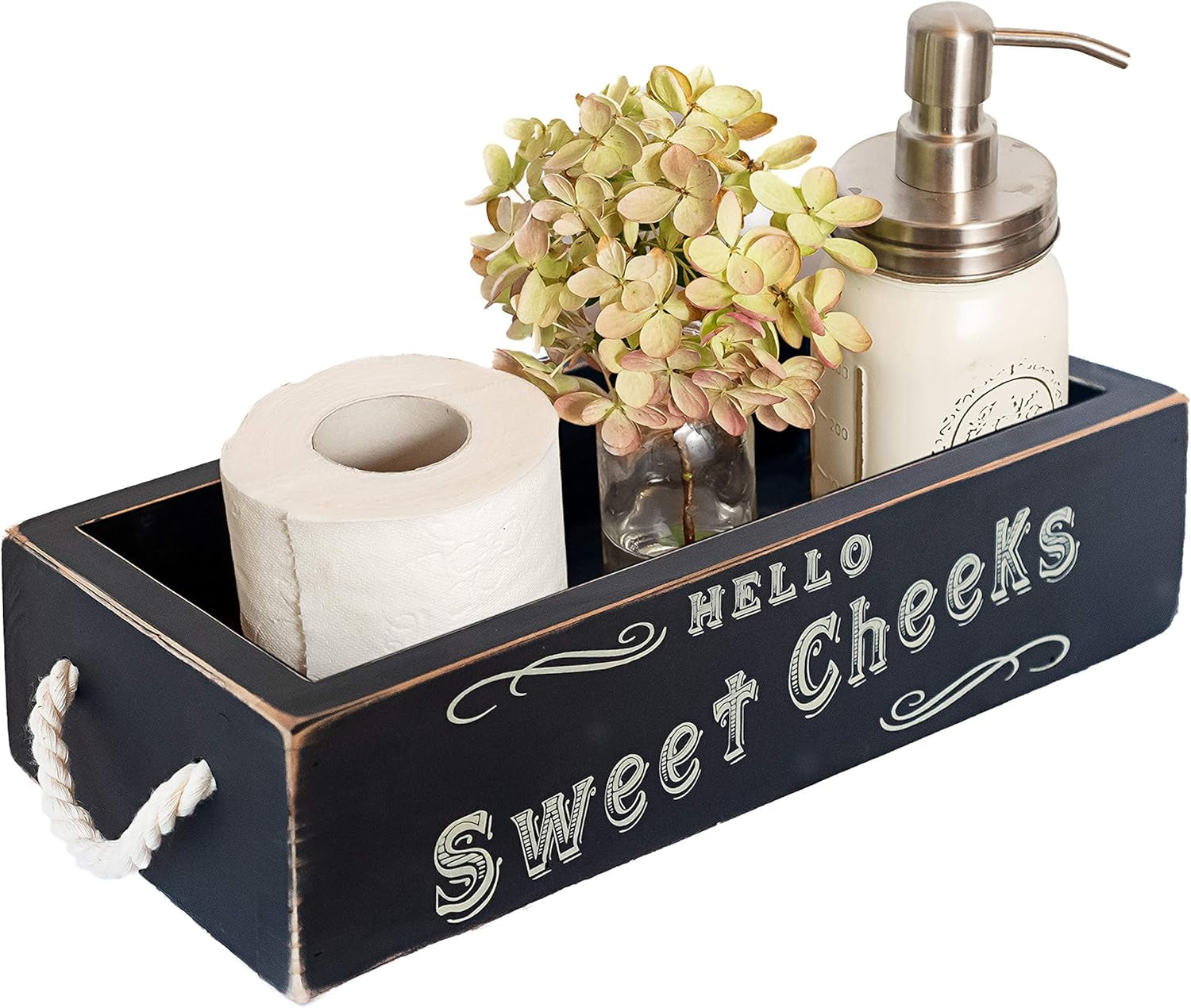 Hello Sweet Cheeks Bathroom Decor Box, One Box with Design on 2 Sides Farmhouse Bathroom Decor Toilet Organizer