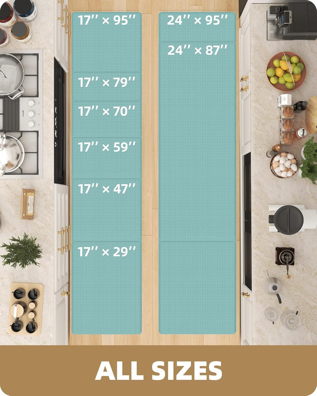 anti Fatigue Cushion Kitchen Mat for Floor -17"X59",Easy Clean, Water & Oil Proof, anti Slip, Foam Rubber Runner Rug for Front Sink Comfort Standing,Teal
