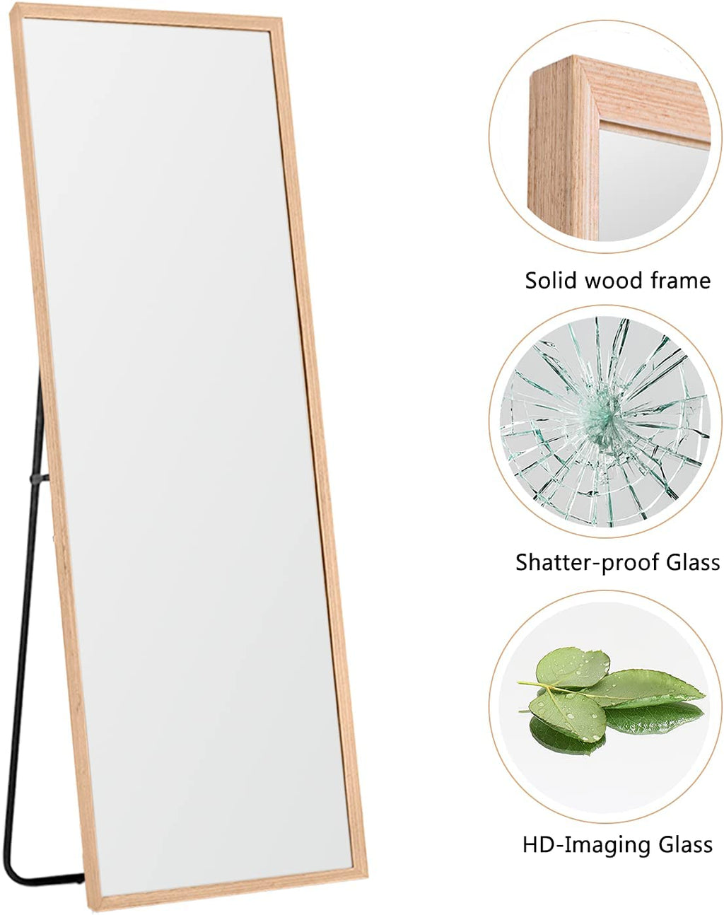 65"X22" Full Length Mirror - Standing, Hanging or Leaning against Wall, Large Rectangle Bedroom Floor Mirror, Solid Wood Frame Wall-Mounted