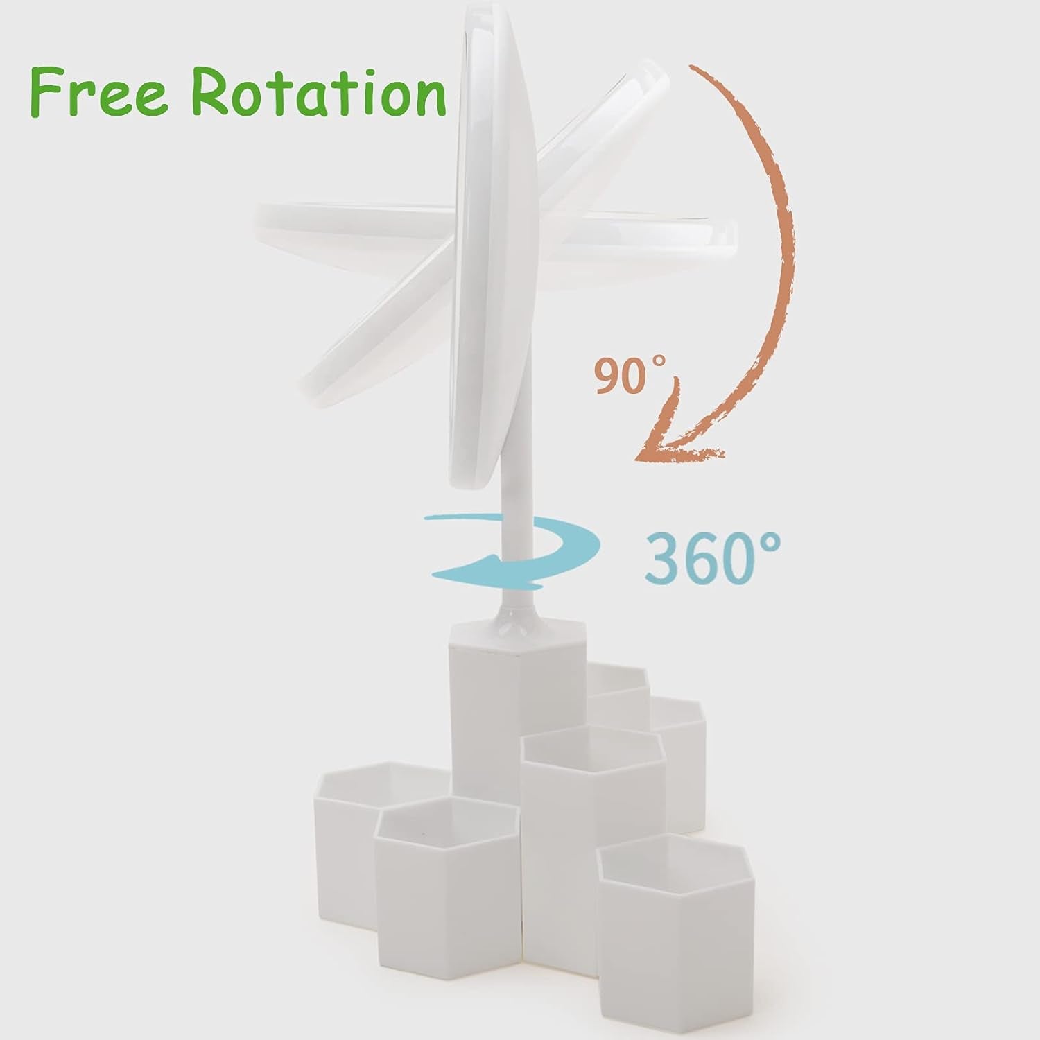 Lighted Table Makeup Mirror with LED Lights, Portable Vanity Desk Mirror with 10X Magnifying，Rechargeable Smart Cosmetic Mirror,White