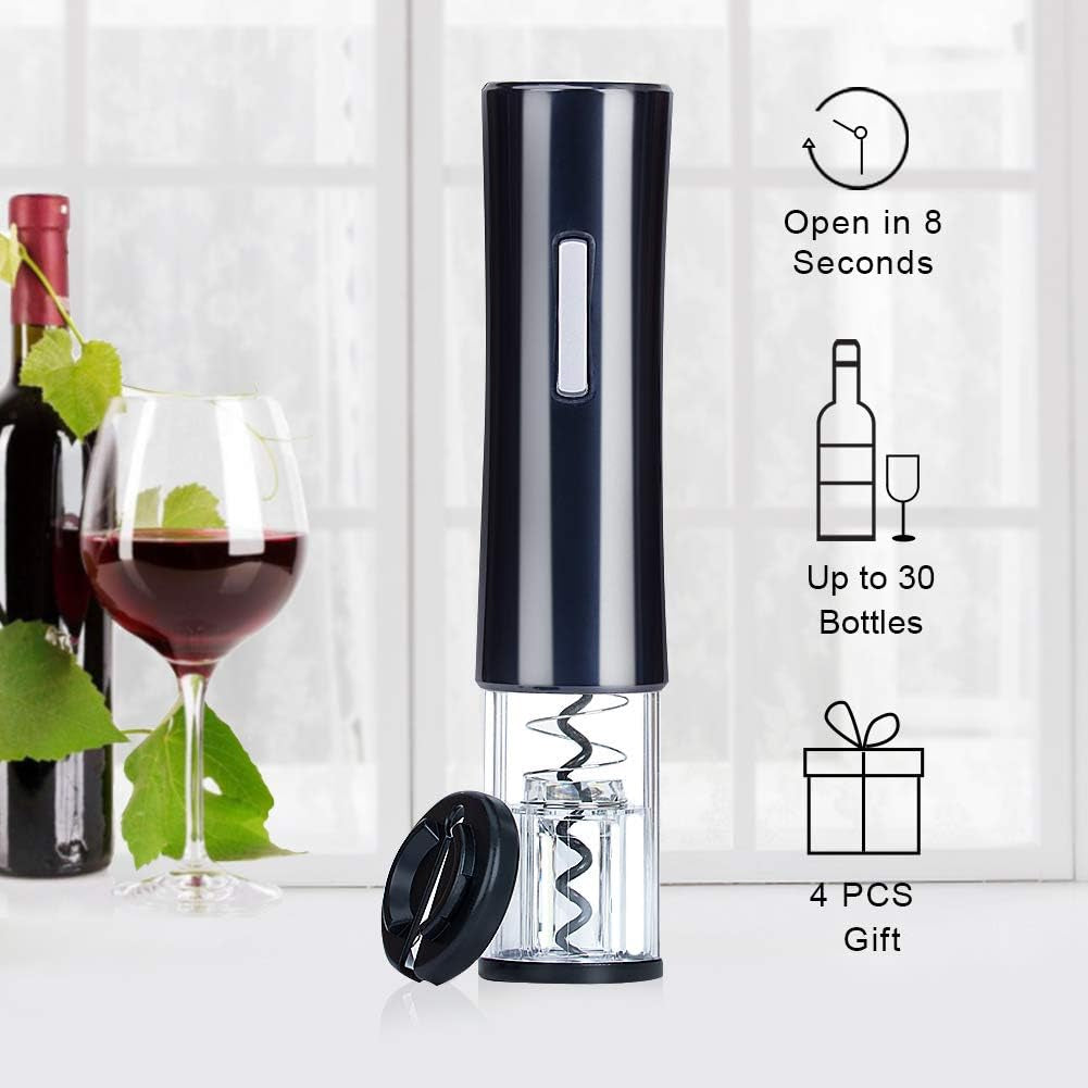 Electric Wine Opener Set, Battery Wine Opener Kit, Wine Bottle Opener, Electric Corkscrew, Wine Puller, Wine Screwpull, Uncorker, Cork Extractor (Combo 6-Black)