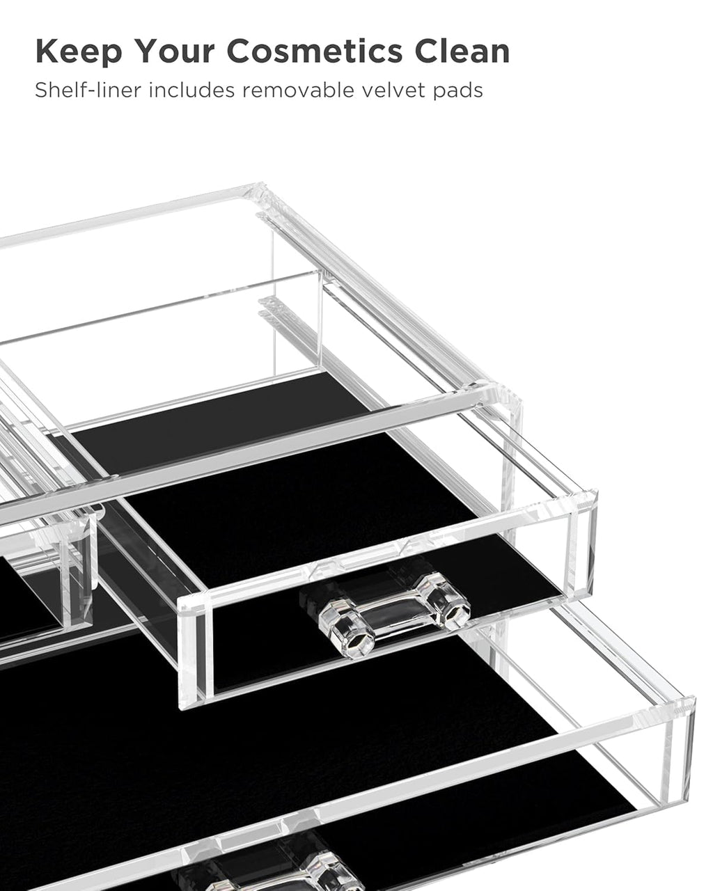 Acrylic Clear Dustproof Makeup Storage Organizer Drawers Large Skin Care Cosmetic Display Cases for Bathroom Stackable Storage Box with 6 Drawers for Vanity