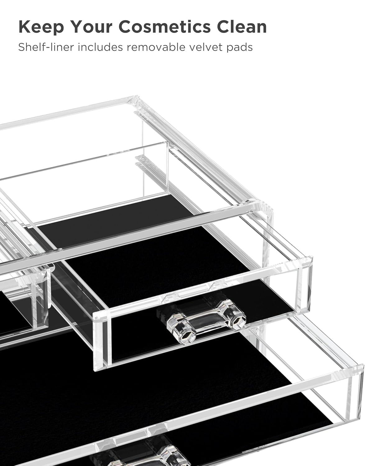 Acrylic Clear Dustproof Makeup Storage Organizer Drawers Large Skin Care Cosmetic Display Cases for Bathroom Stackable Storage Box with 6 Drawers for Vanity