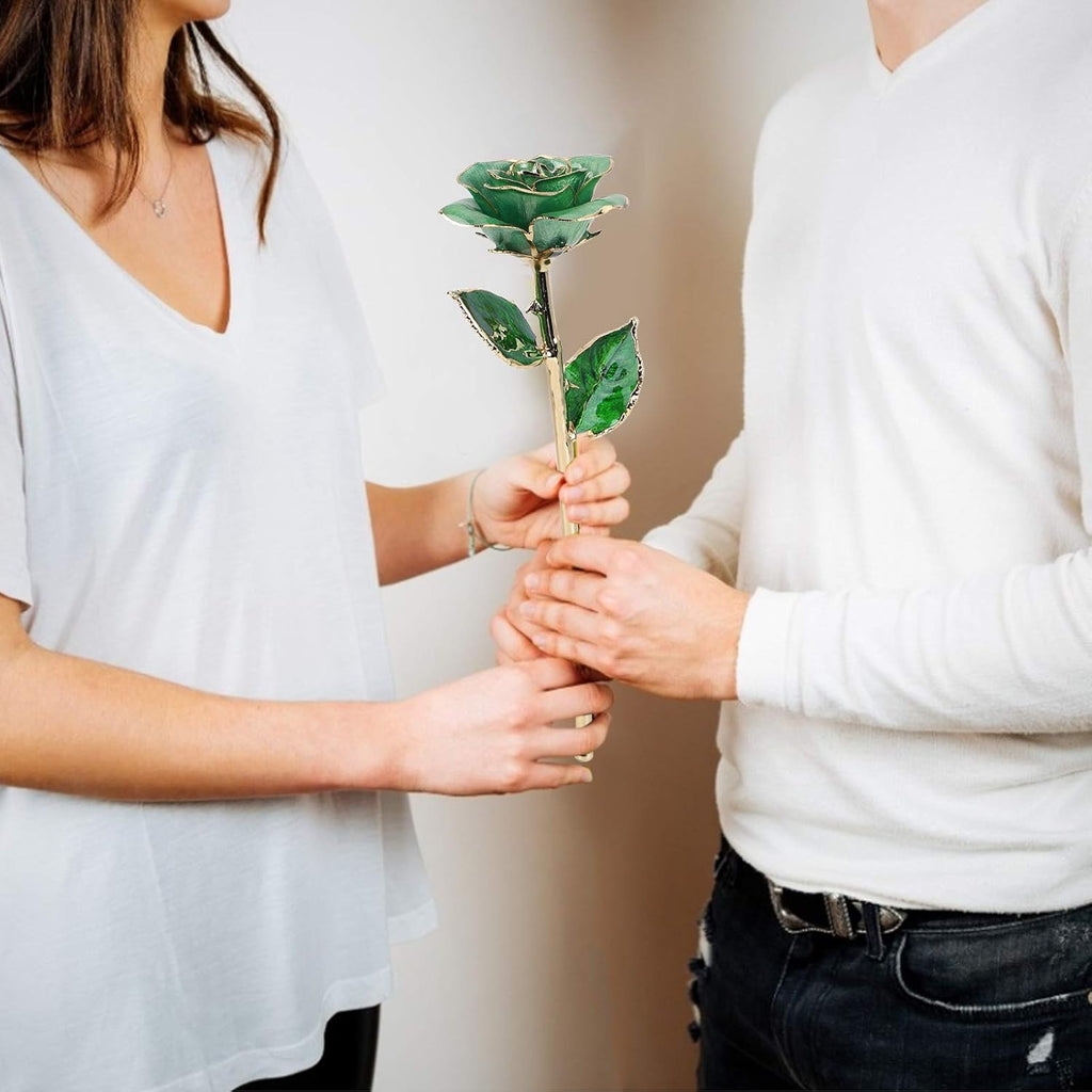 24K Light Green Rose for Her, Dipped Gold Rose Love Real Golden Plated Preserved Forever Flower with Rose Stand Present for Wife/Girlfriend/Lover (Light Green)