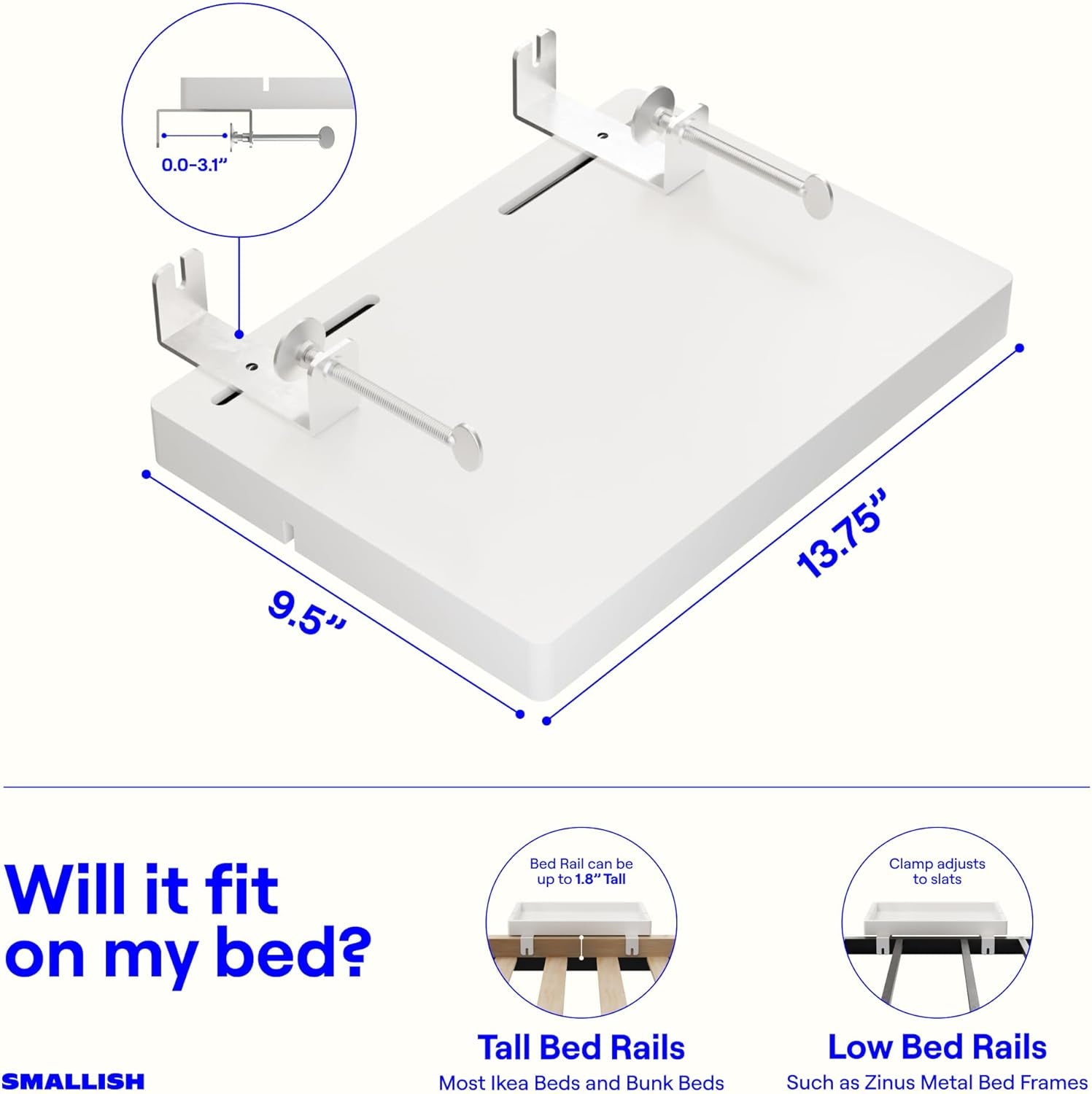 Bedside Shelf for Bunk Bed & Top Bunk, College Dorm Room Essentials, Loft Nightstand, Floating Bed Side Table Tray Storage, Dorm Room Decor by  - (Flexfit Model, White)