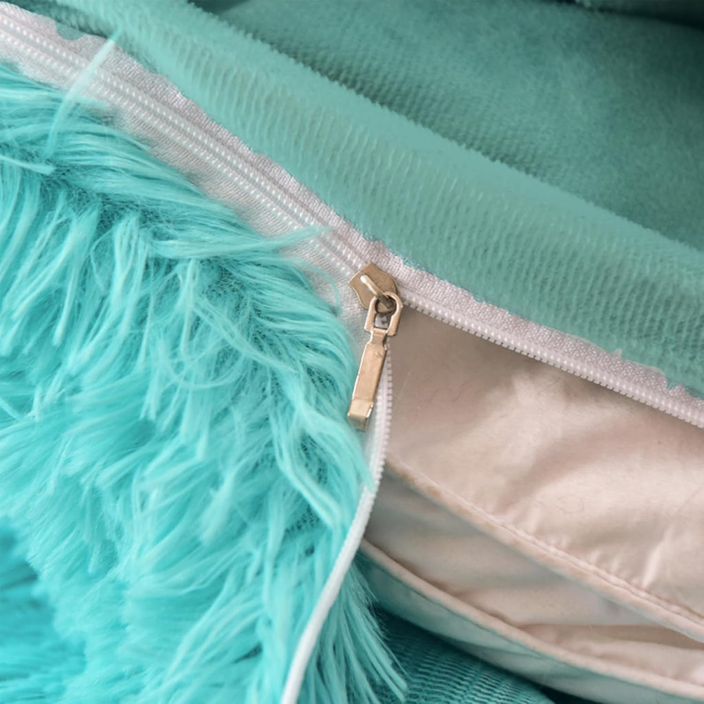 5 PCS Shaggy Duvet Cover Bedding Set - Long Faux Fur Luxury Ultra Soft Cozy (Aqua, King/California King)