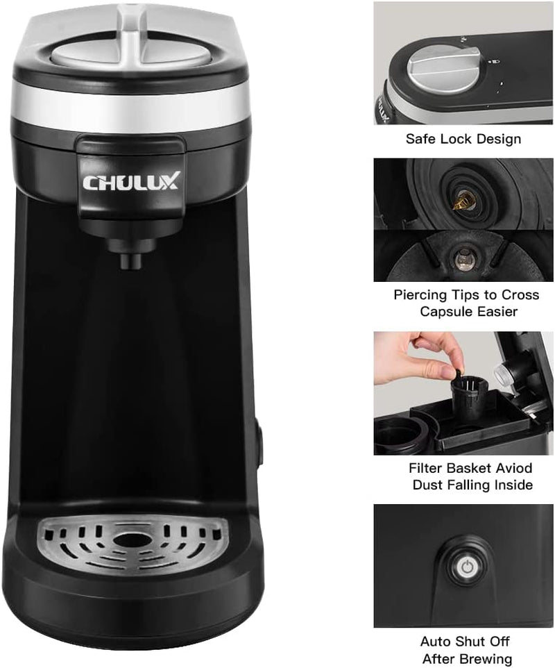 Single Serve Coffee Maker Brewer with Milk Frother,12Oz Personal Coffee Machine for Capsule Pod Ground Coffee,Fast Brew Tech for Coffee or Tea,Black