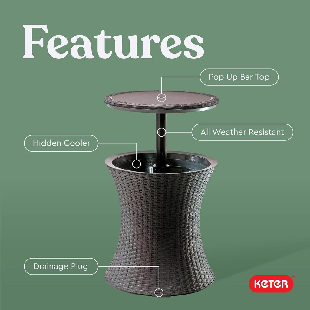 Pacific Cool Bar Outdoor Patio Furniture and Hot Tub Side Table with 7.5 Gallon Beer and Wine Cooler, Espresso Brown