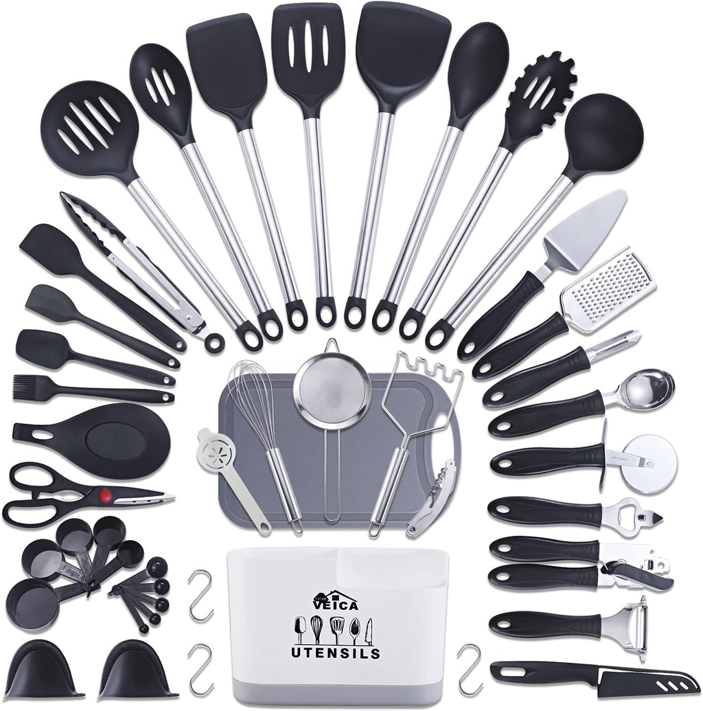 Kithcen Utensil Set 46 Cooking Utensils Nylon and Stainless Steel Utensils Kitchen Tool Set,Baking Set Kitchen Set Spatula Set Kitchen Gadgets Kitchen Tools Kitchen Accessories Black
