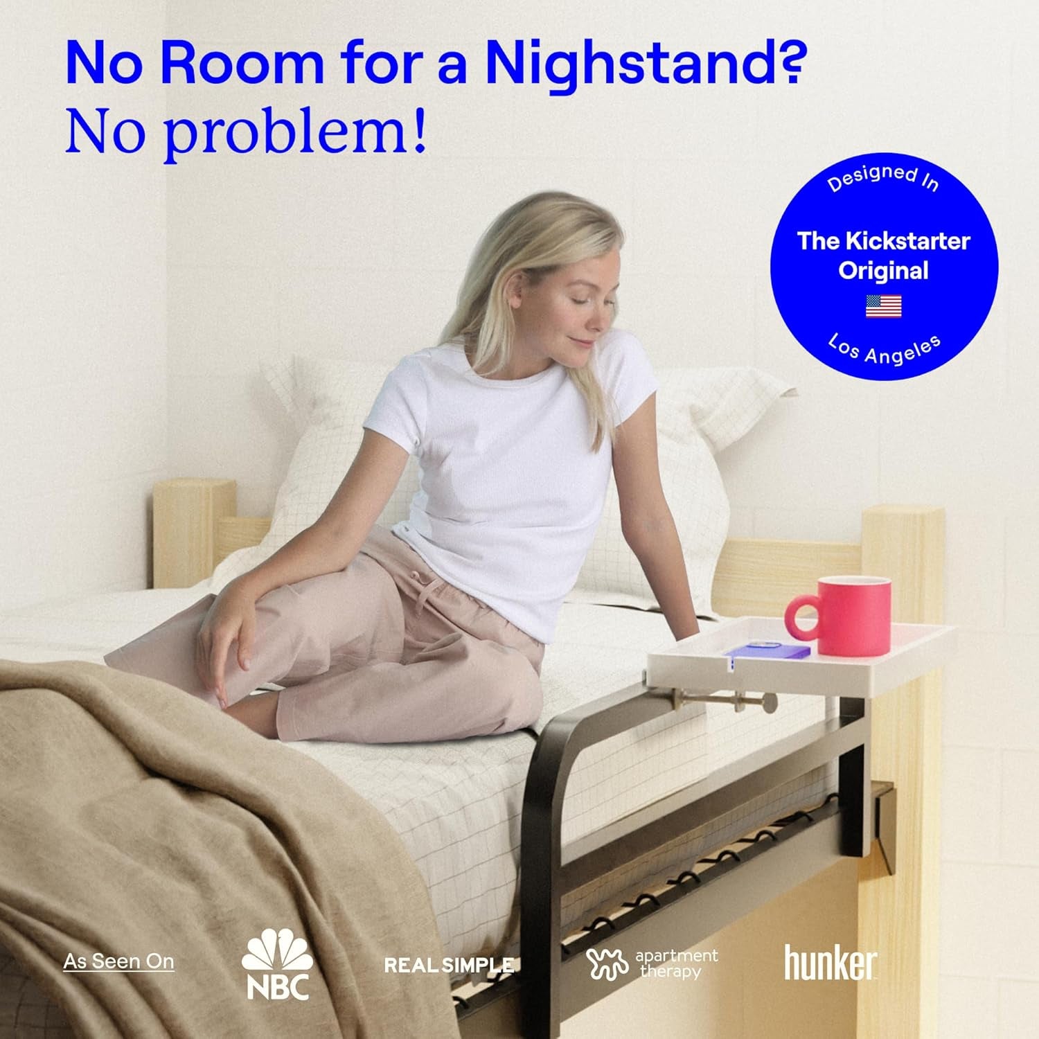 Bedside Shelf for Bunk Bed & Top Bunk, College Dorm Room Essentials, Loft Nightstand, Floating Bed Side Table Tray Storage, Dorm Room Decor by  - (Flexfit Model, White)