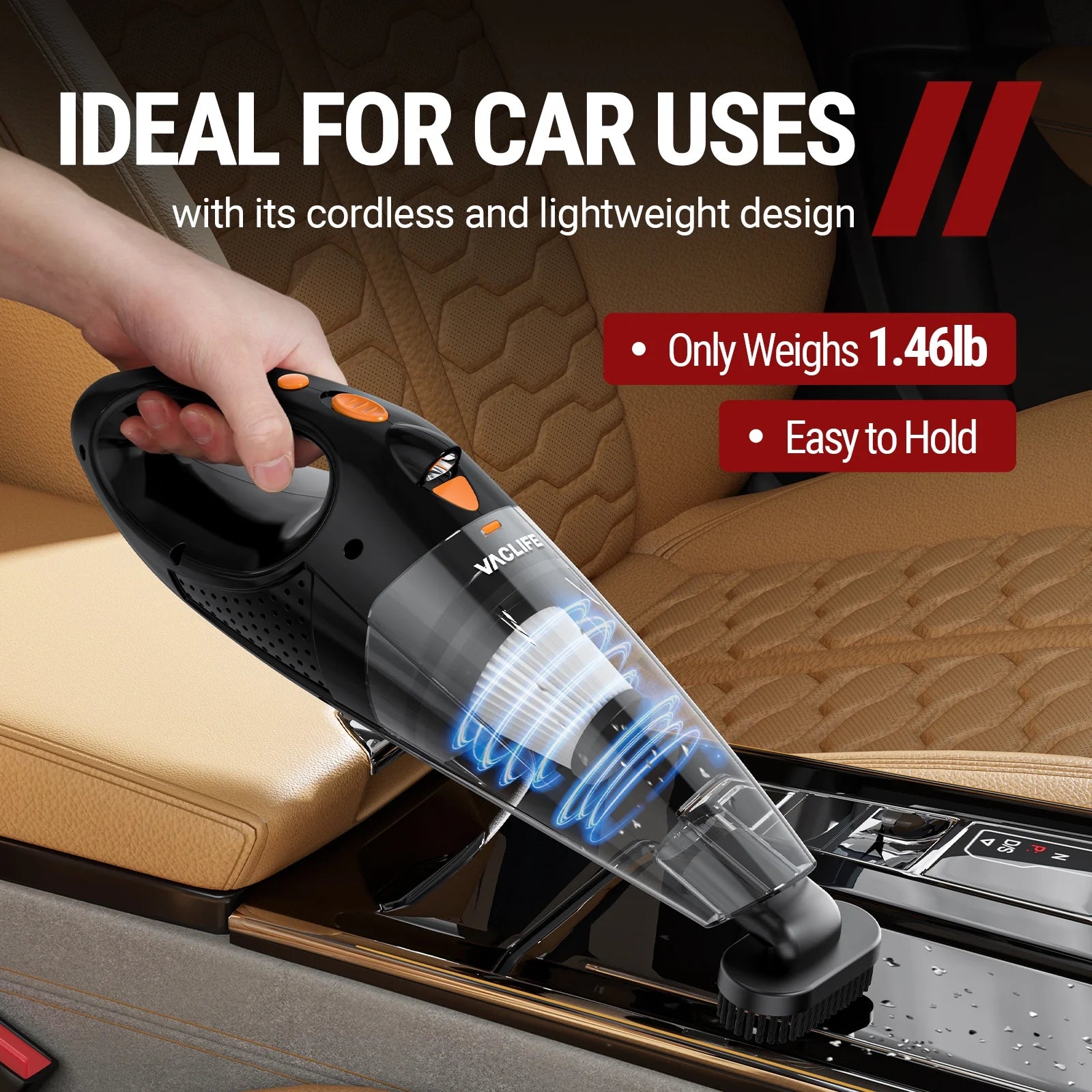 Handheld Vacuum, Car Vacuum Cleaner Cordless, Mini Portable Rechargeable Vacuum Cleaner with 2 Filters, Orange (VL189)