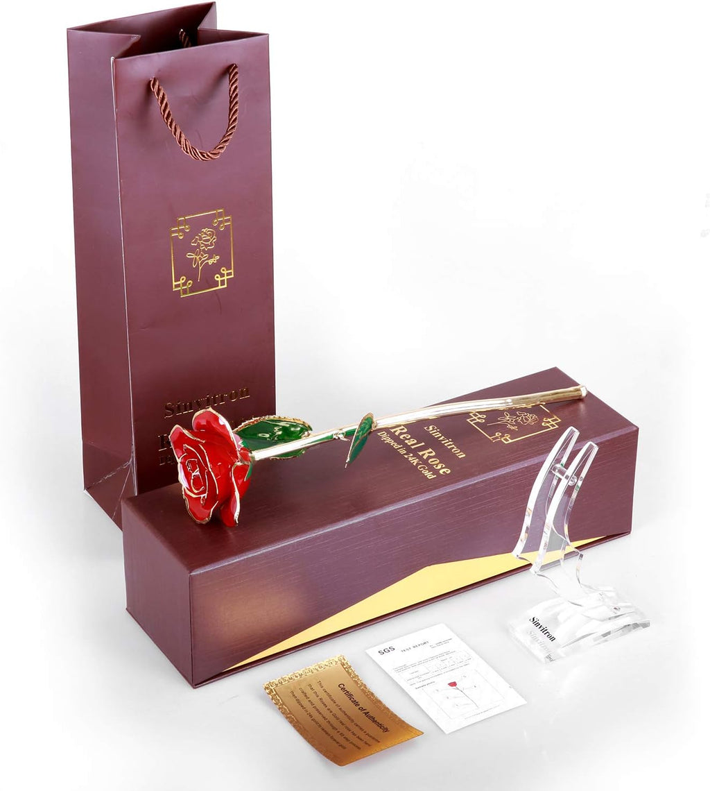 Gold Dipped Infinity Rose - Eternal Resin-Preserved Rose | Forever Flower Decor for Birthdays, Mother’S Day, Anniversaries | Unique Gift for Women, Mom, Wife (Red)