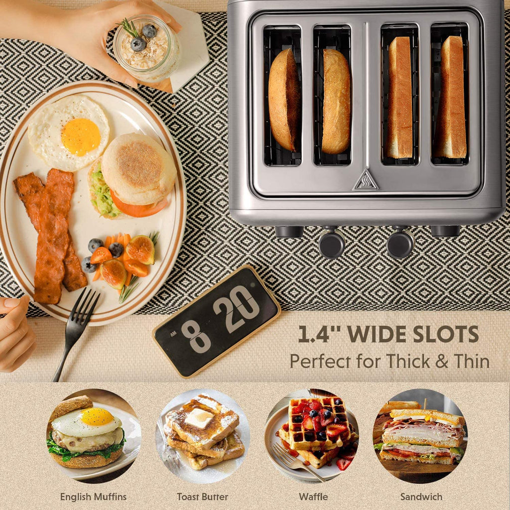 DT640 4-Slice Toaster, Extra Wide Slots, Retro Stainless Steel with High Lift Lever, Bagel and Muffin Function, Removal Crumb Tray, 7-Shade Settings,Stainless Steel