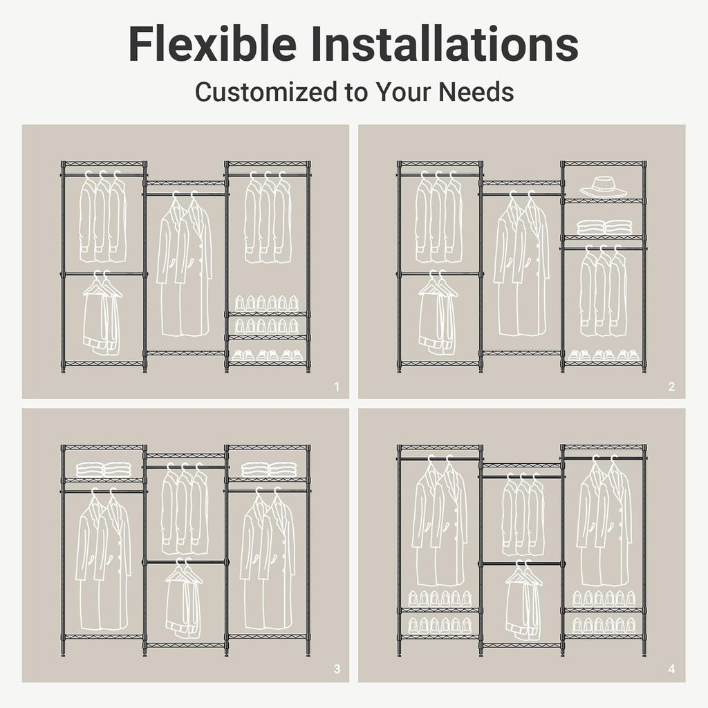 V5 Portable Closet Wardrobe Heavy Duty Clothes Rack, Freestanding Clothing Racks with 4 Hang Rods & 8 Shelves, Adjustable Custom Closet Racks, 68.9" L X 15.7" W X 76.4" H, Max Load 800LBS, White