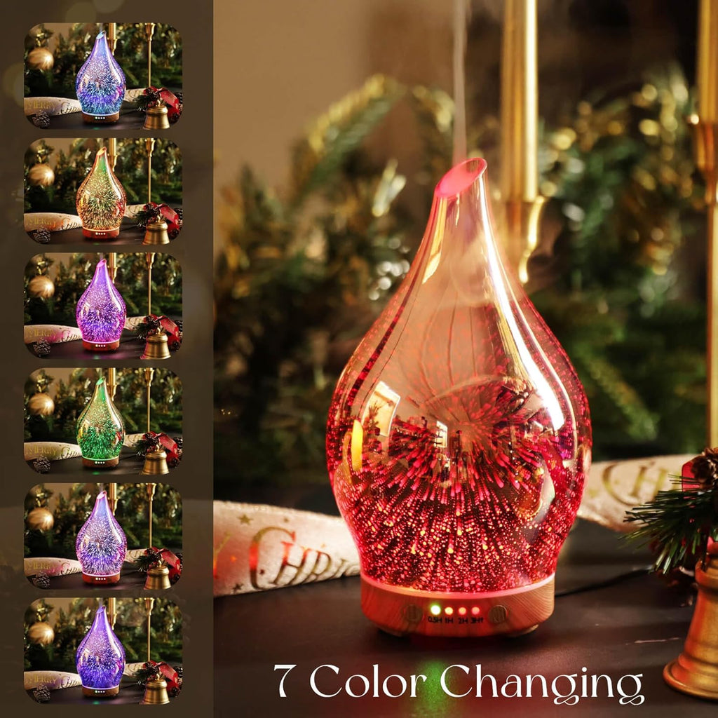Essential Oil Diffuser 3D Firework Glass Aromatherapy Ultrasonic Humidifier Rose Gold, Auto Shut-Off, Timer Setting, BPA Free, Aroma Decoration for Home, Office, Gym, Spa, Premium Gift 150Ml
