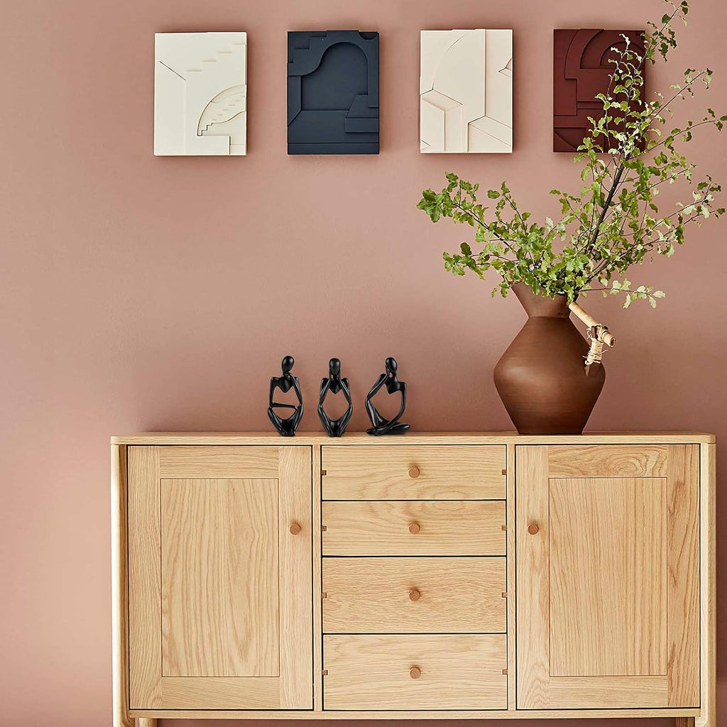 the Thinker Statue Abstract Sculpture Resin Statues for Home Decor Modern Home Office Shelf Desktop Bookshelf Decor Set of 3 (Black)