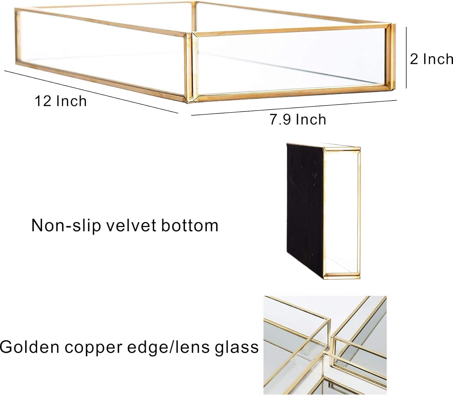 Clear Trays for Organizing,Gold Mirror Tray for Room Decor,Exquisite Perfume Tray,Makeup,Jewelry,Vanity,Dresser Top Perfume Organizer,Clear Rectangle Container and Storage Organizer for Bathroom