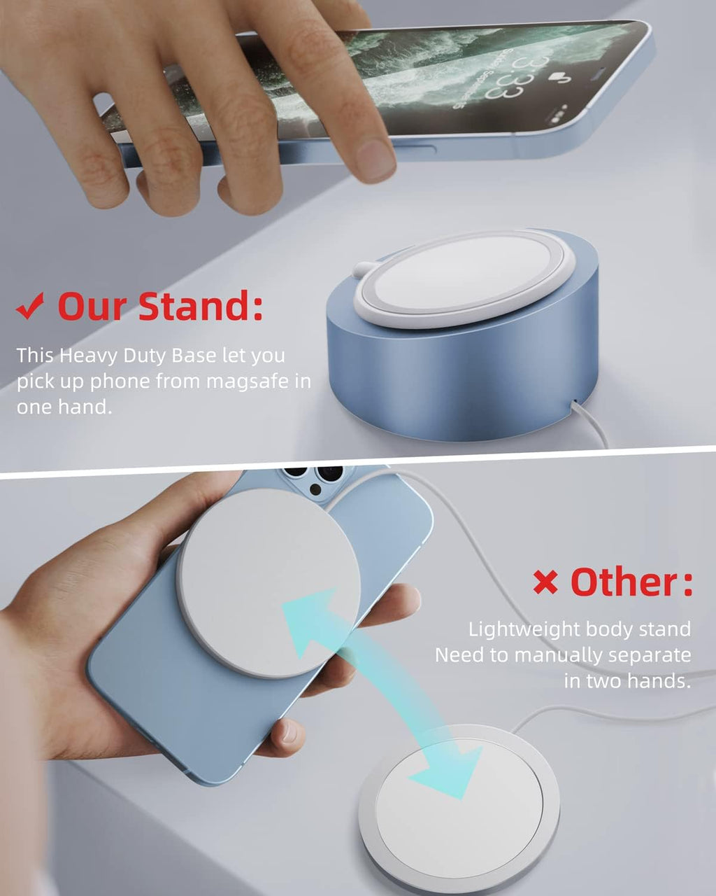 Mag- Safe Charger Stand Wireless Charging Heavy-Duty Premium Metal Holder Base Desktop Tablet Mount for Iphone 16 Pro /16/15 Pro/15/14/13/12 Mag- Safe Charger Stand- Blue