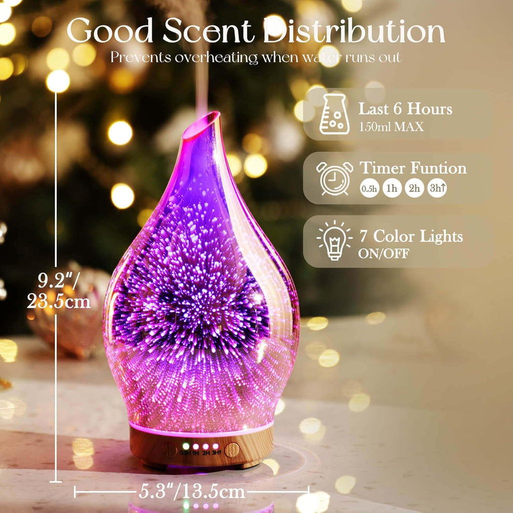 Essential Oil Diffuser 3D Firework Glass Aromatherapy Ultrasonic Humidifier Rose Gold, Auto Shut-Off, Timer Setting, BPA Free, Aroma Decoration for Home, Office, Gym, Spa, Premium Gift 150Ml