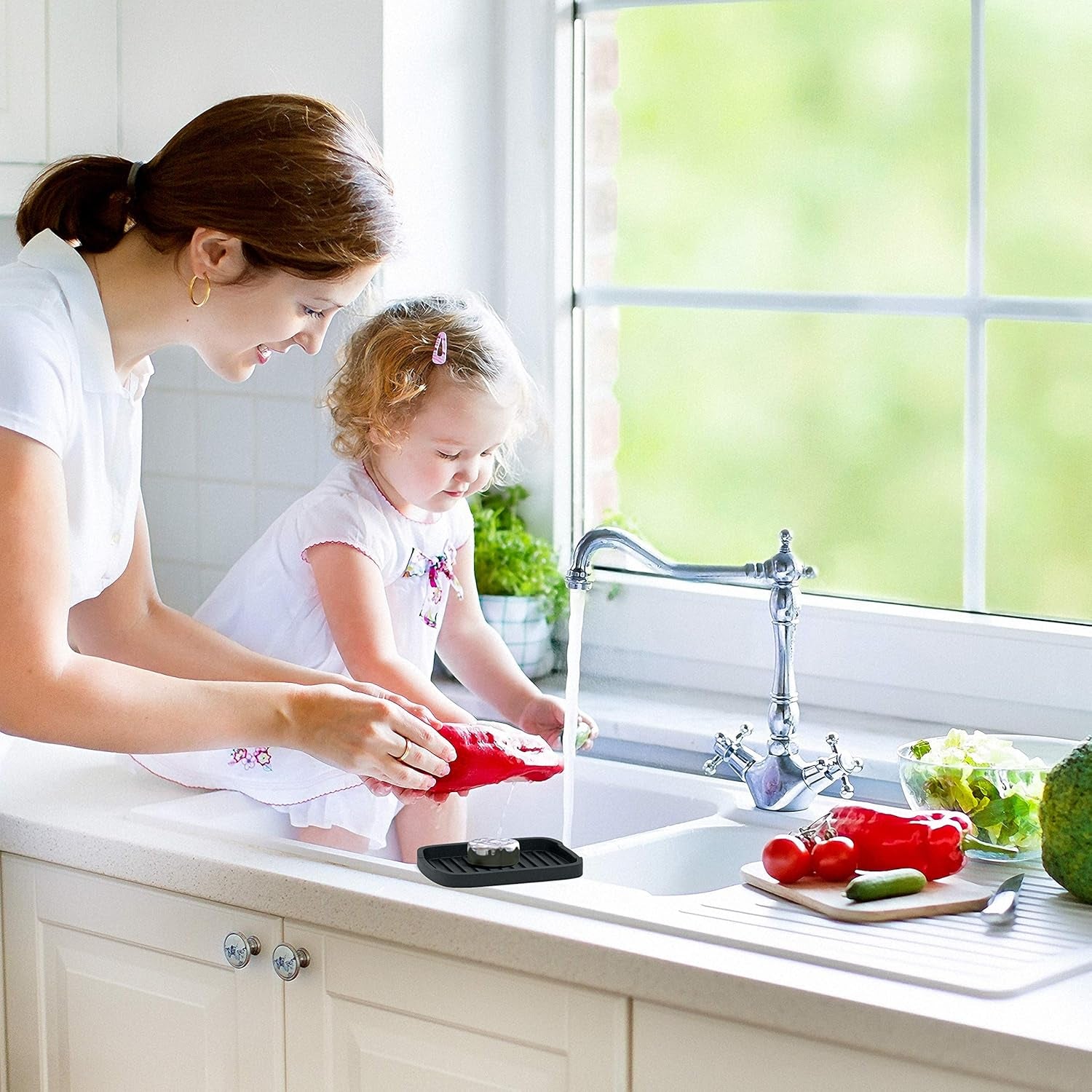 Silicone Sponge Holder -Soap Tray - 5.9" X 4.33" Set -2Pcs (Black)