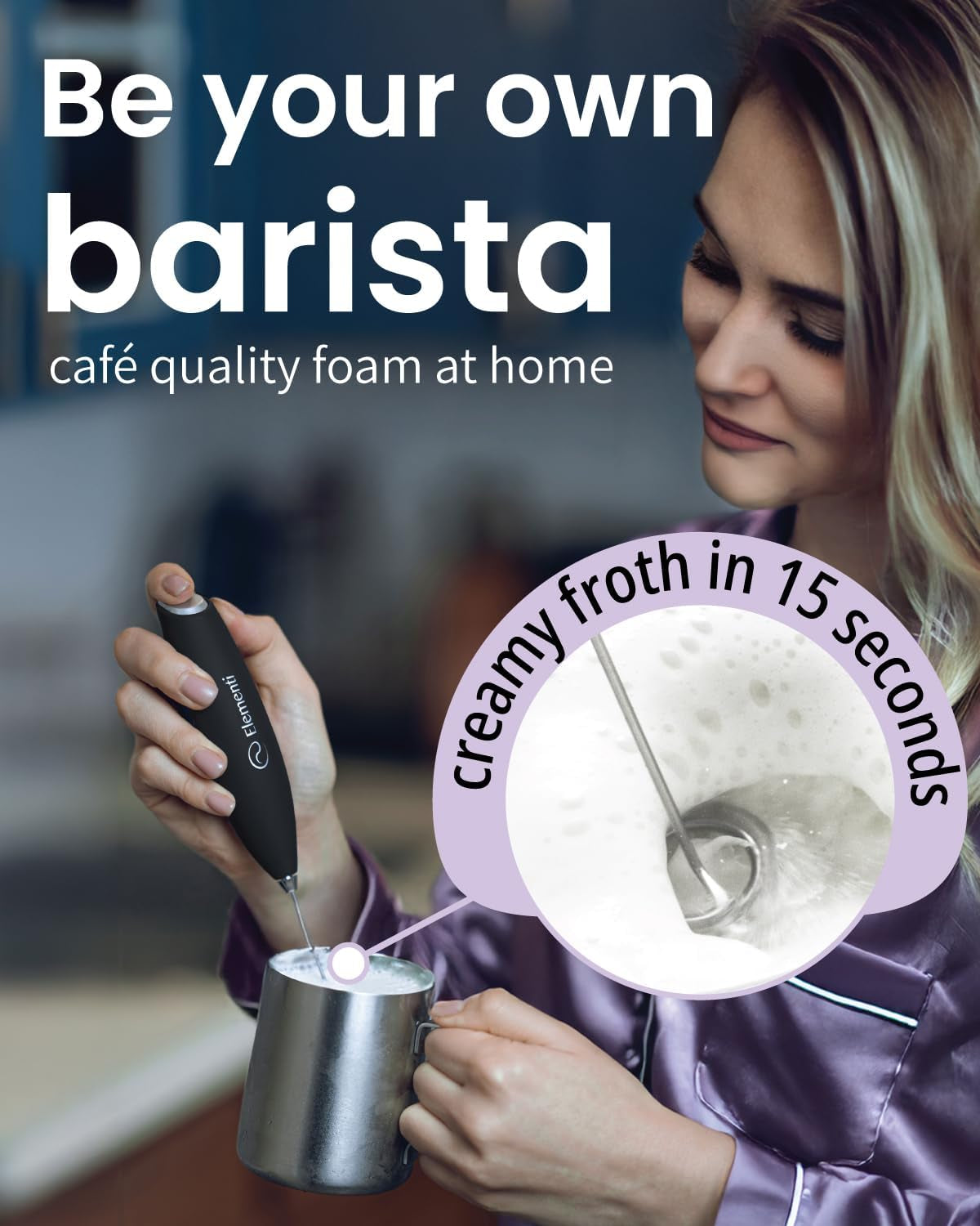 Milk Frother Wand & Electric Stirrer with Stand - Turbo Coffee & Milk Frother Handheld - Hand Held Coffee Mixer Wand & Cold Foam Maker for Frothy Cappuccinos, Lattes & Drink Mixes at Home (Black)