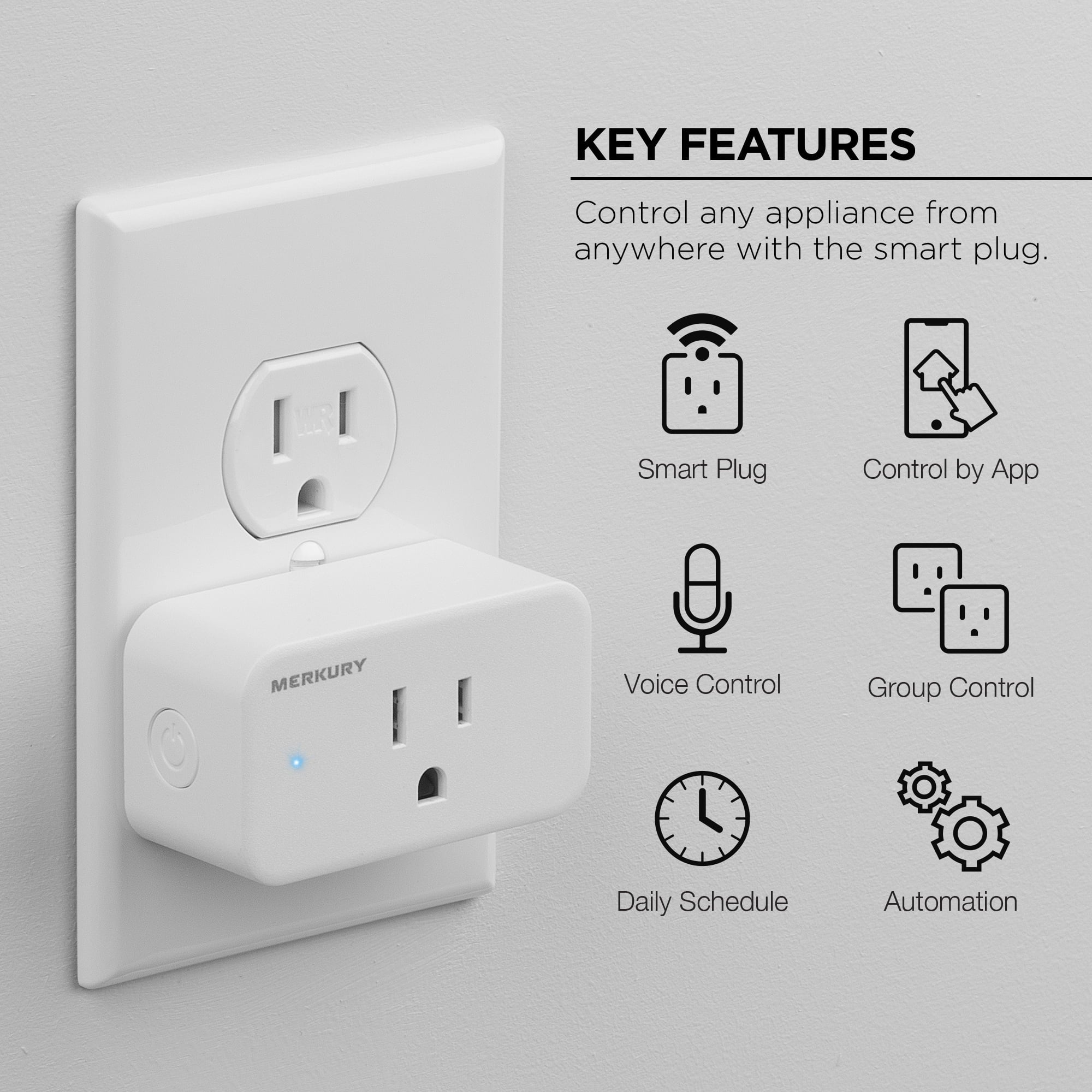 Wi-Fi Plug - Smart Outlet Compatible with Alexa & Google, White (3-Pack)