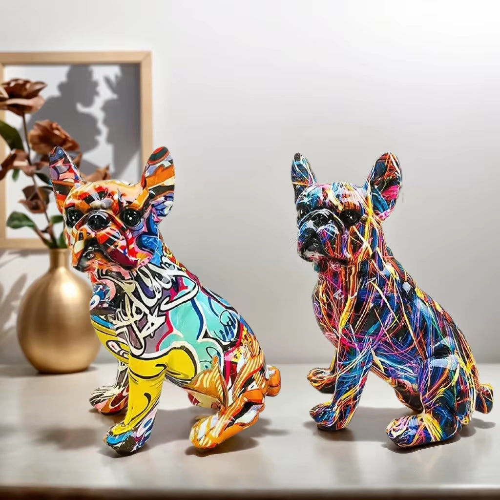 Colorful Standing French Bulldog Resin Statue Decoration, Pet Dog DIY Graffiti Crafts, Desktop Animal Statue Ornament.