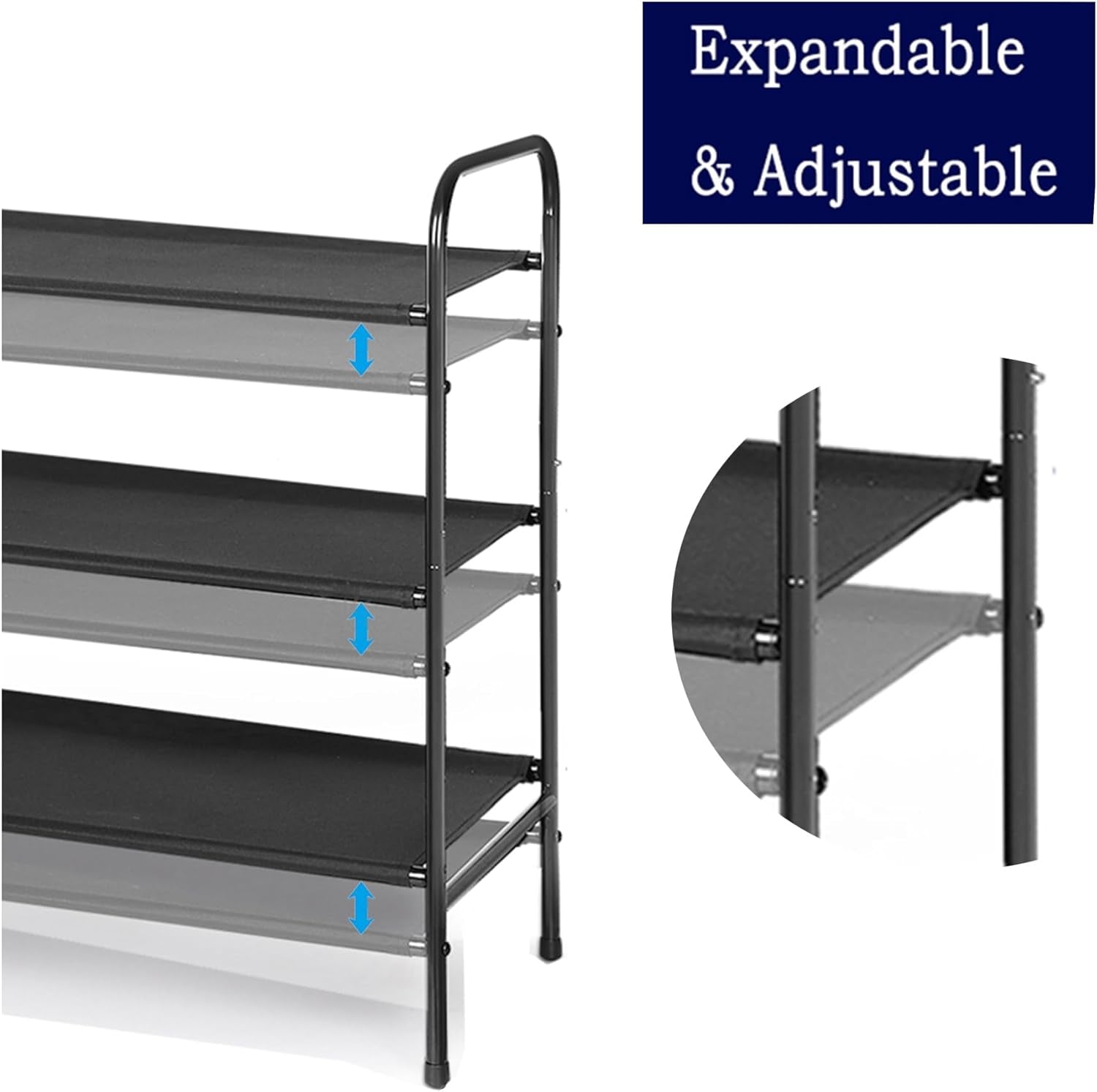 3 Tier Free Standing Shoe Rack, Metal Shoe Storage Shelf for 9-12 Pairs, Easy to Assemble, Entryway, Bedroom, Black